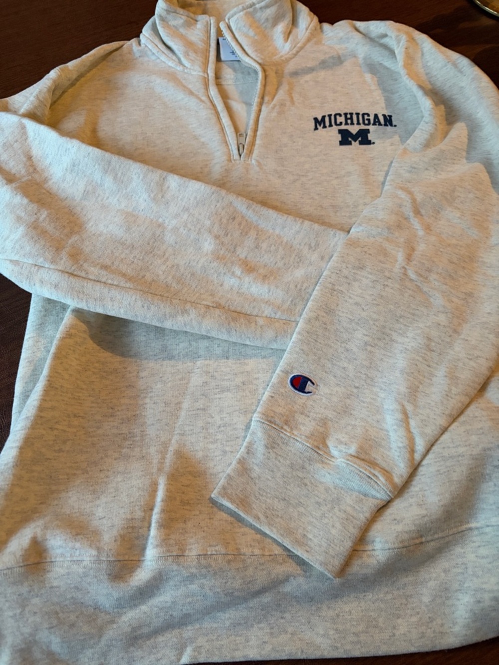 Champion Light Heather Gray Michigan Quarter-Zip Pullover